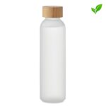 Bouteille en verre avec finition givrée et couvercle en bambou. Anti fuite. Capacité : 500 ml.