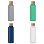 Bouteille en verre avec finition givrée et couvercle en bambou. Anti fuite. Capacité : 500 ml.